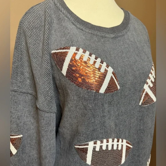 SEQUIN RUGBY GRAPHIC CORDED BAGGY SWEATSHIRT - Picture 5 of 5
